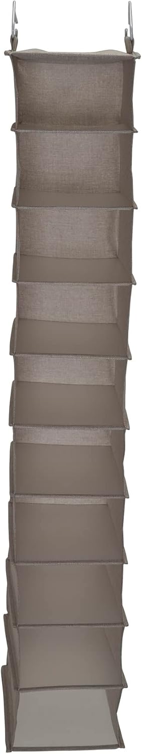 Household Essentials 311322 Hanging Shoe Storage Organizer for Closets |10 Pocket Shelves | Natural Canvas