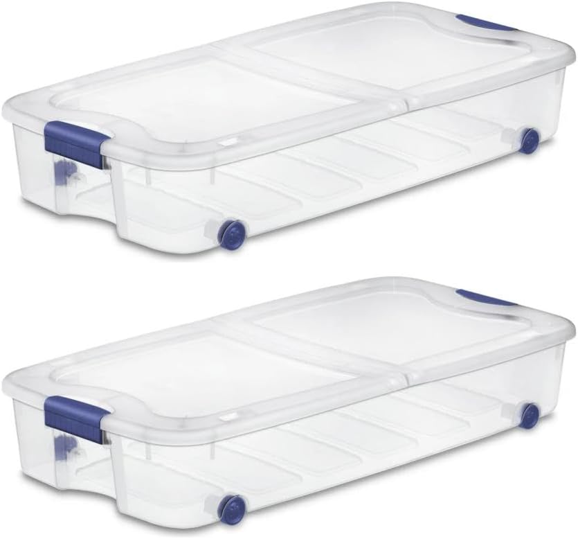 Under Bed Storage Bin 66 Quart, Clear Rolling Container with Wheels & Lid (1 Pack)