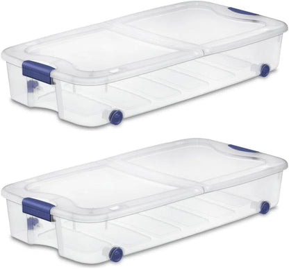 Under Bed Storage Bin 66 Quart, Clear Rolling Container with Wheels & Lid (1 Pack)