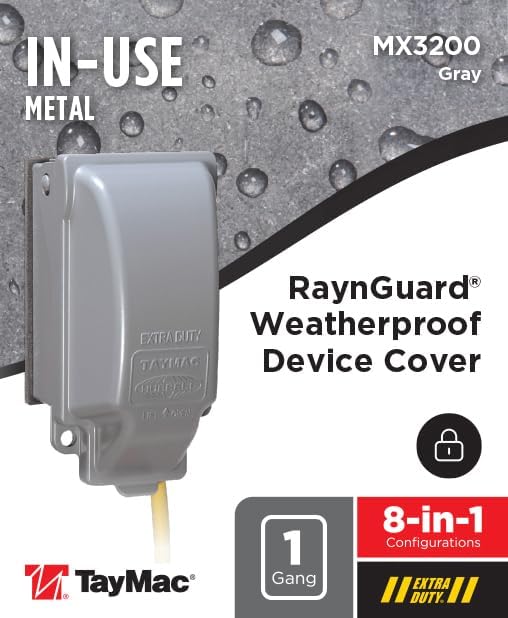 TayMac MX3200 RaynGuard Extra Duty Metal Weatherproof in-Use Cover, 1-Gang, Gray, 3.55 x 3.37 x 6.12 inches