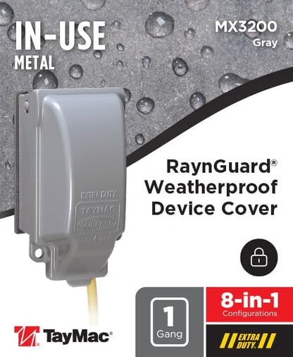 TayMac MX3200 RaynGuard Extra Duty Metal Weatherproof in-Use Cover, 1-Gang, Gray, 3.55 x 3.37 x 6.12 inches
