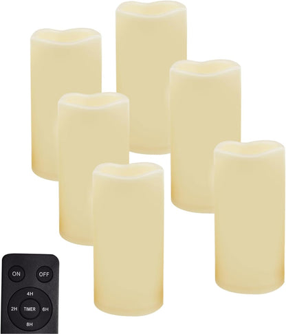 CANDLE CHOICE Waterproof Outdoor Battery Operated Flameless Candles with Remote Timer Plastic Flickering Fake Electric LED Pillars for Lantern Garden Wedding Christmas Decorations 3x4 Inches 3 PCS
