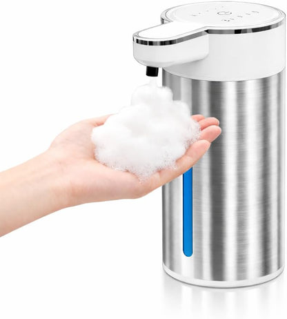 Automatic Foaming Soap Dispenser Touchless, 304 Stainless Steel Hand Soap Dispenser, USB Rechargeable, 4 Adjustable Levels, 13.5 oz (400 ml), for Kitchen & Bathroom (Black, Foam)