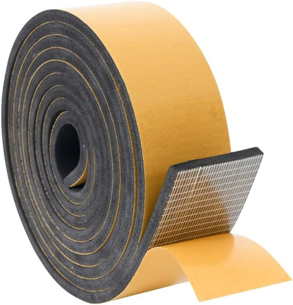 High Density Foam Weather Stripping Door Seal Strip Insulation Tape Roll for Insulating Door Frame, Window, Air Conditioner | Self Adhesive Sealing Weatherstrip (4 in x 1/4 in x 10 Ft, Black)