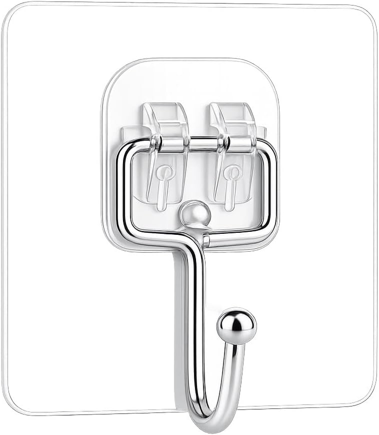 Luxe Hooks, Heavy Duty Wall Hooks, Waterproof Self Adhesive Hooks for Bathroom, Kitchen, Shower & Office, No Drill Wall Hooks for Towels, 10 Counts. (10, Transparent)