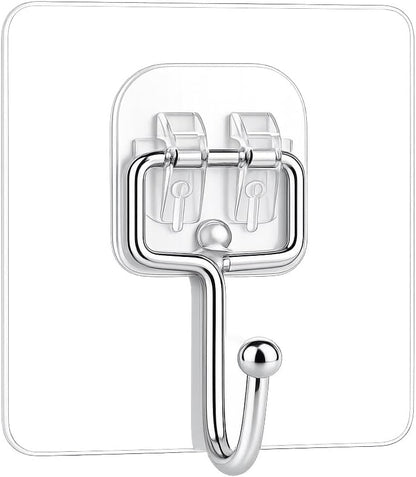 Luxe Hooks, Heavy Duty Wall Hooks, Waterproof Self Adhesive Hooks for Bathroom, Kitchen, Shower & Office, No Drill Wall Hooks for Towels, 10 Counts. (10, Transparent)