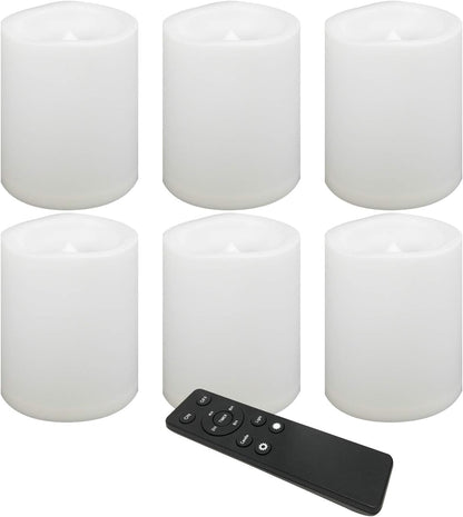 CANDLE CHOICE Waterproof Outdoor Battery Operated Flameless Candles with Remote Timer Plastic Flickering Fake Electric LED Pillars for Lantern Garden Wedding Christmas Decorations 3x4 Inches 3 PCS