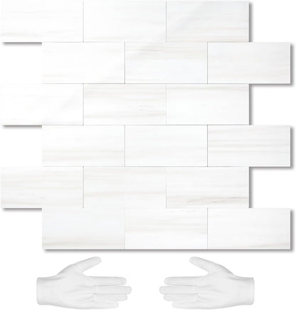 STICKGOO 10-Sheet Subway Tile Peel and Stick Backsplash, Seamless Design Polished Eurasia Beige Kitchen Backsplash Wall Tiles, Glossy Surface Waterproof Stick on Tile for Bathroom, RV, Fireplace