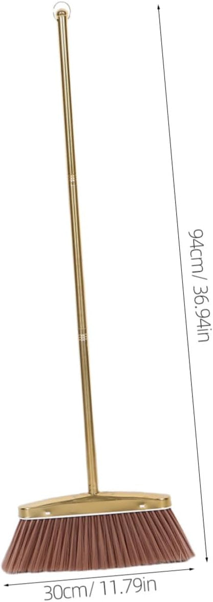 UKCOCO Heavy Duty Gold Stainless Steel Broom with Detachable Handle, Thick Fine Bristle Floor Sweeper for Indoor Hardwood and Outdoor Patio Cleaning