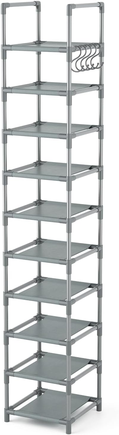 LANTEFUL Tall Narrow Shoe Rack for Entryway, 10-Tier Sturdy Metal Shoe Shelf Storage 10-15 Pairs of Shoes and Boots, Space Saving Corner Shoe Rack Organizer for Closet,Doorway,Garage,Living Room