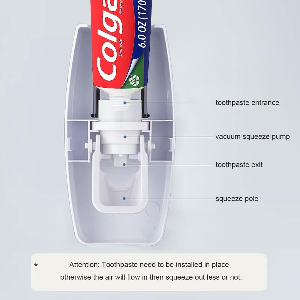 Automatic Toothbrush Dispenser Wall Mount Toothpaste Squeezer and Toothbrush Holder Set for Kids Family Bathroom Use (Black)