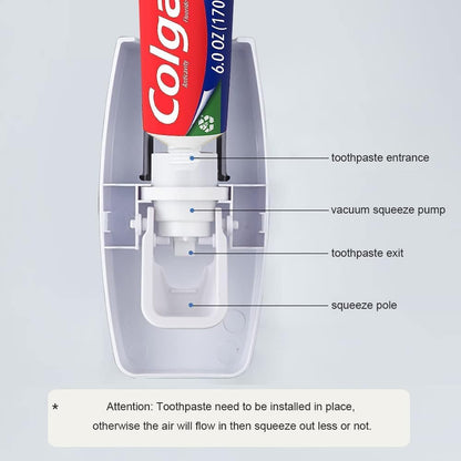 Automatic Toothbrush Dispenser Wall Mount Toothpaste Squeezer and Toothbrush Holder Set for Kids Family Bathroom Use (Black)