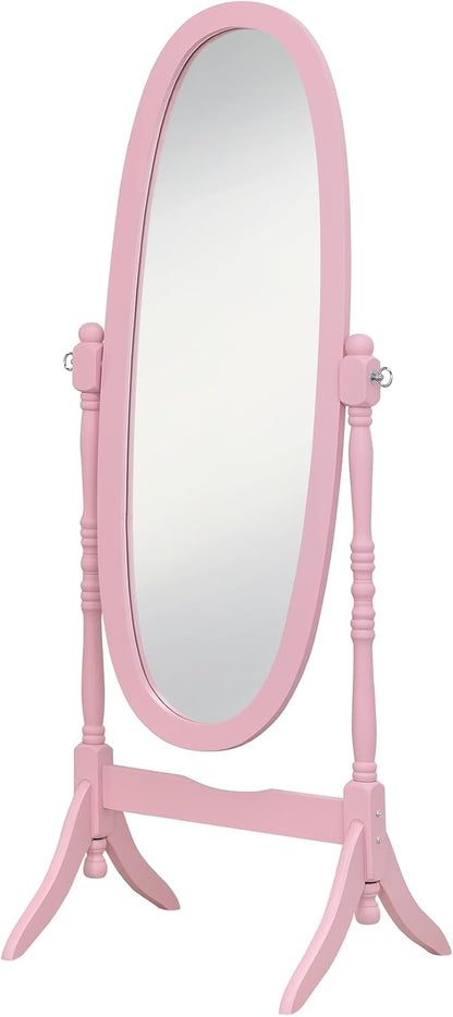 GTU Furniture Swivel Adjustable Full-Length Oval Wood Cheval Stand Floor Mirror(Pink)