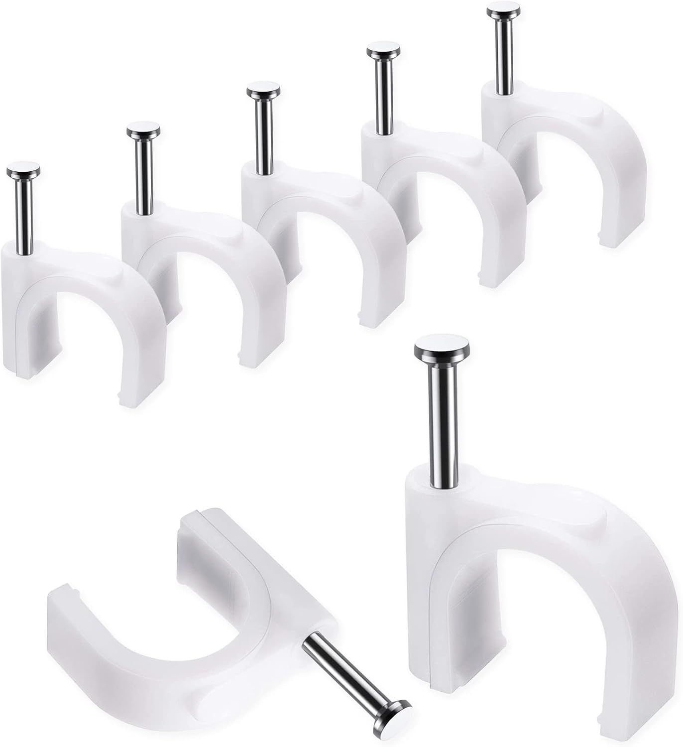Abnii Cable Clips, 400 Pcs, 4mm 6mm 8mm 10mm, Wire Wall Clips with Steel Nails, Ethernet Cable Clips, Cable Tacks Coax Holder Clips, RG6 RG59 CAT6 RJ45 Cable Cord Clips, White…