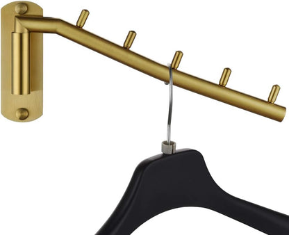 JQK Folding Clothes Hanger Rack, Stainless Steel Swing Arm Hook Holder, Clothing Hanging System Drying Closet Storage Organizer Brushed Finished Wall Mount, SHR100-BN