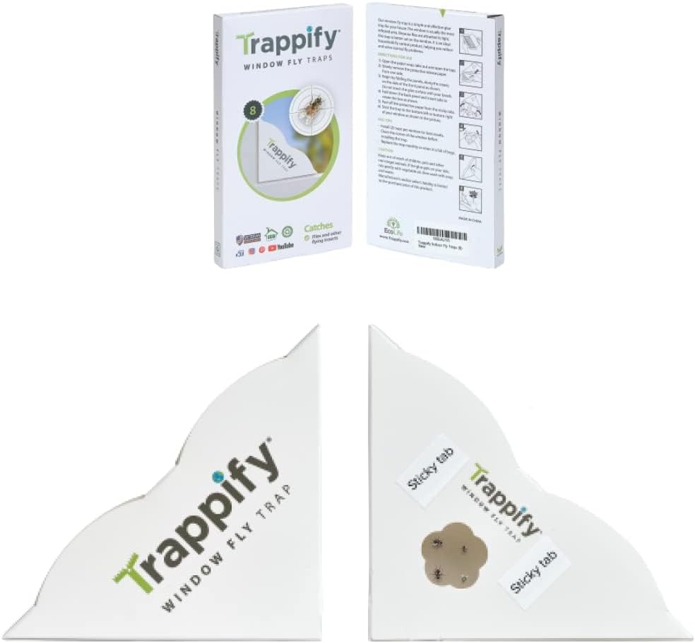 Trappify Window Fly Trap Indoor | Fruit Fly Traps for Indoors | Gnat Traps for House Indoor | Disposable Trap with Sticky Adhesive Strips | Bug Catchers (4 Pack)