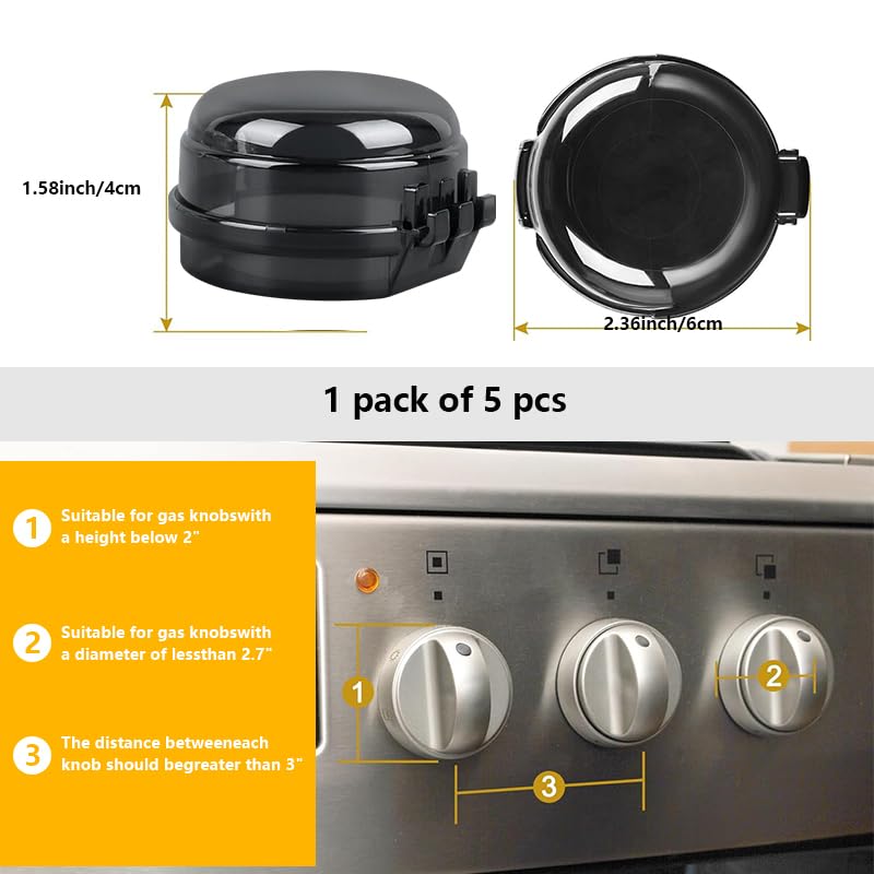 5 Stove knob Covers, Protect Children/Pets with Anti-Theft Locks for ovens/stoves/Gas stoves, (Suitable for 2.4-inch Diameter)