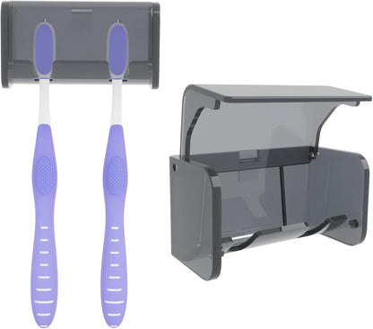 5 Slots Toothbrush Holder Wall Mount with Cover, Self Adhesive Toothbrushes Storage Organizer Perfect for Dorm Bathrooms and Shower, Holds 5 Toothbrushes. (White)