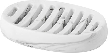 Soap Dish, Bar Soap Holder, Travertine Stone Look, Off White | Self Draining,Sponge Holders Tray for Shower,for Dispenser,Scrubber,Bottle,Cup on Bathroom Kitchen Bathtub Sink or Counter