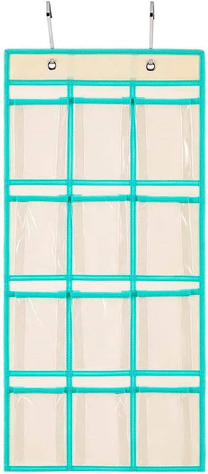 Classroom Pocket Chart For Cell Phones Calculators Over The Door Hanging Closet Underwear Sock Jewelry Organizer Holder 12 Clear Pockets (PURPLE)