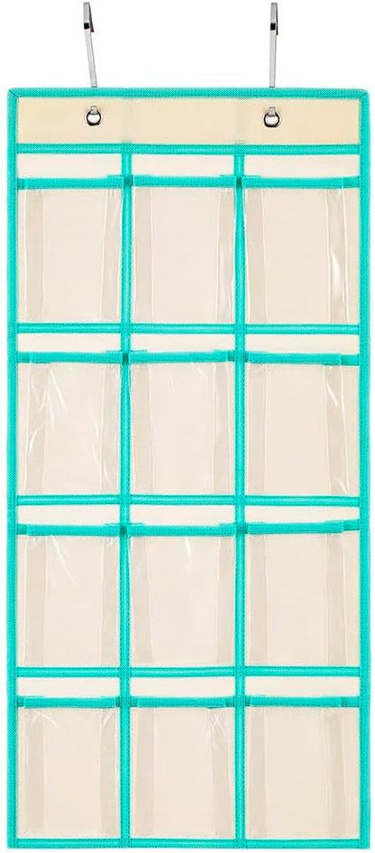 Classroom Pocket Chart For Cell Phones Calculators Over The Door Hanging Closet Underwear Sock Jewelry Organizer Holder 12 Clear Pockets (PURPLE)