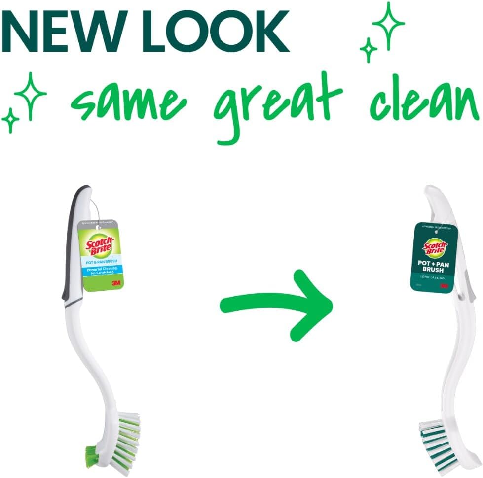 Scotch-Brite Small Utility Brush, Long Lasting Dish Brush with Handle for Scrubbing Cookware, Hands, Tile, Grout, Cutting Boards, and Utensils without Scratching, Antimicrobial, and Rinses Clean