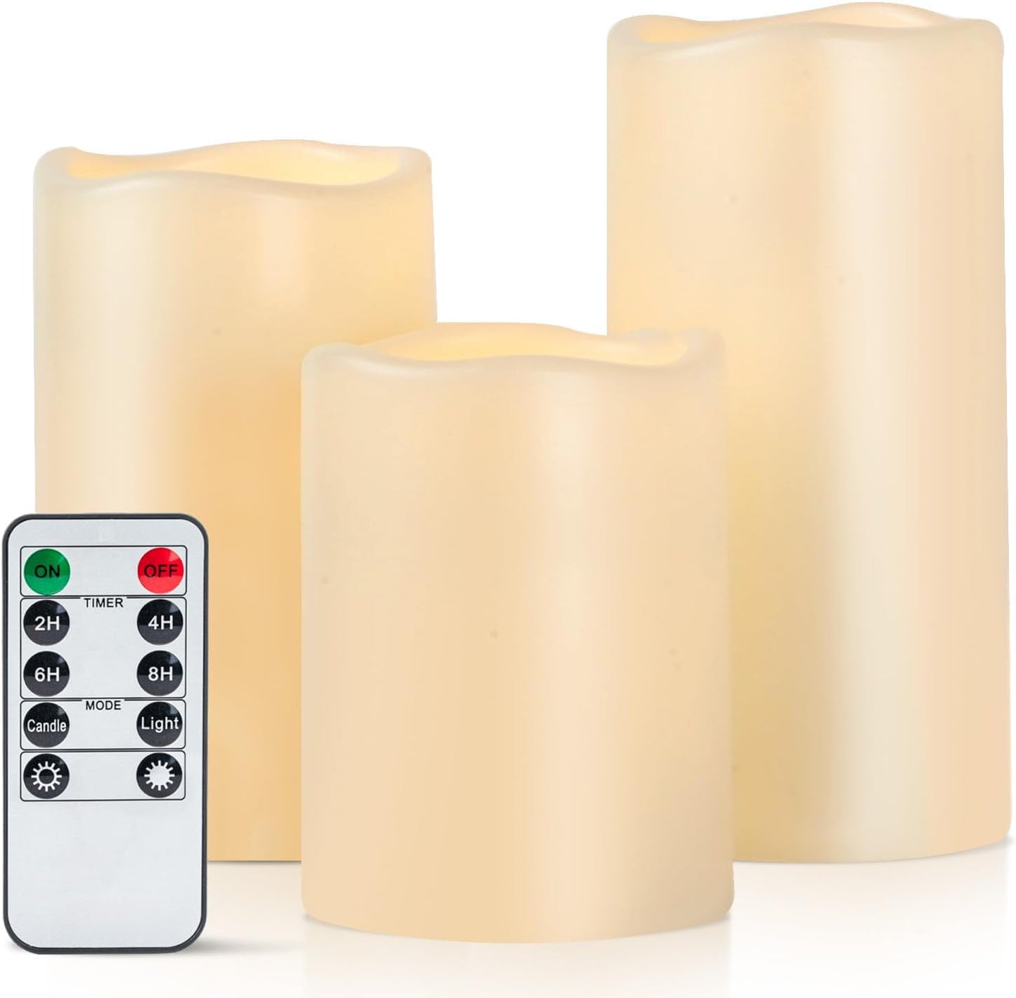 Amagic 3" x 6" Waterproof Outdoor Flameless Candles, Battery Operated Candles with Remote and Timer, Flickering LED Pillar Candle for Outside Patio Garden and Indoor Home Decor, Ivory, Set of 2