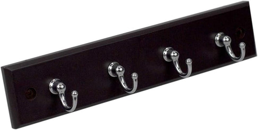 4 Hook Wall Mounted Key Rack by Home Basics | Engineered Cherry Wood Finish for Organizing Keys, Coats, and Accessories | Simple Design adds a Function Addition to Any entryway, Kitchen, or Hallway