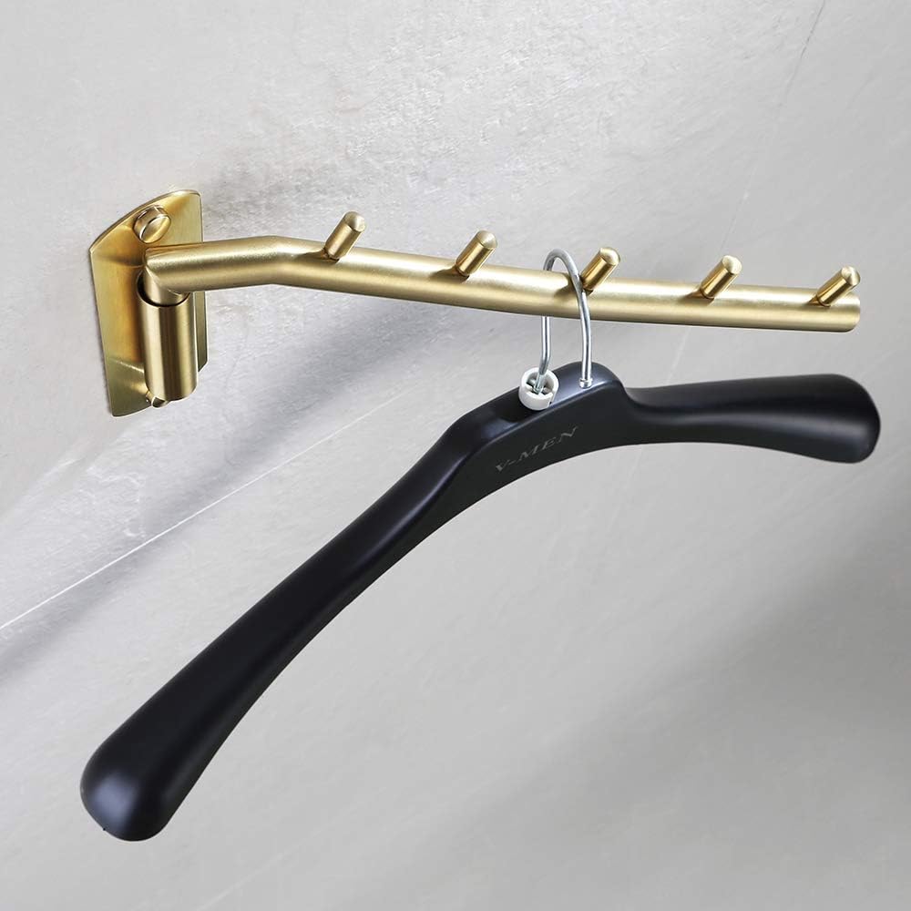JQK Folding Clothes Hanger Rack, Stainless Steel Swing Arm Hook Holder, Clothing Hanging System Drying Closet Storage Organizer Brushed Finished Wall Mount, SHR100-BN