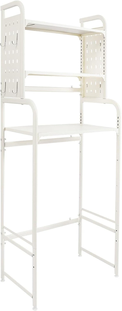 Over Washer and Dryer Shelves,3 Tiers Laundry Room Storage Organization Clothes Drying Rack,Adjustable Height Laundry Room Standing Shelf with Hanger Guard Rail&Hook,Space Saving Shelf (Gray)