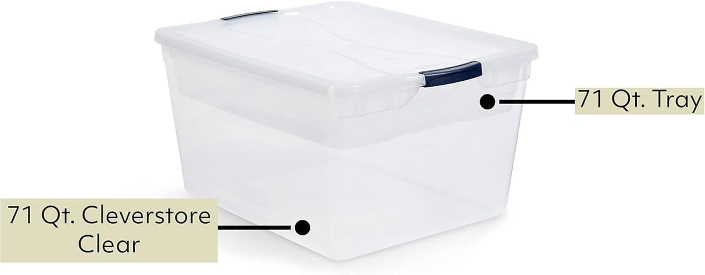 Rubbermaid Cleverstore 42 Quart Stackable Plastic Storage Bin with Lids for Garage, Closet, and Classroom, Clear, 4 Pack