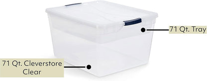 Rubbermaid Cleverstore 42 Quart Stackable Plastic Storage Bin with Lids for Garage, Closet, and Classroom, Clear, 4 Pack