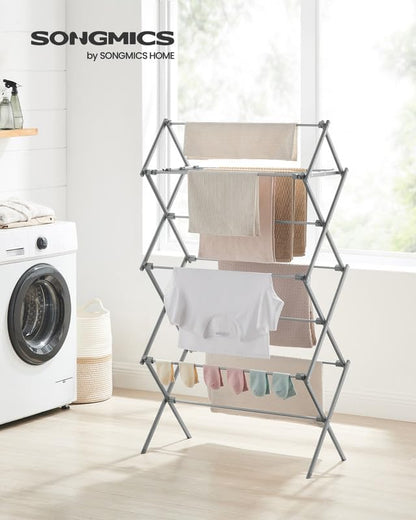 SONGMICS Foldable Clothes Drying Rack, Laundry Drying Rack, Clothes Airer, Steel Frame, 14.6 x 29.5 x 53.2 Inches, Easy Assembly, Indoor Outdoor Use, White ULLR770W01