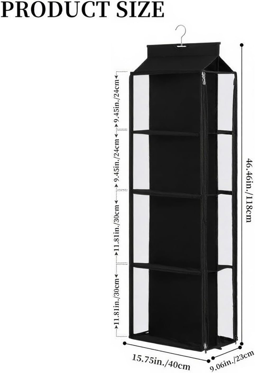 8 Grids in 1 Pack Hanging Purse Handbag Organizer with Double Zippers, Visible Purse Organizer for Closet, Fully Enclosed Purse Storage Holder-Black