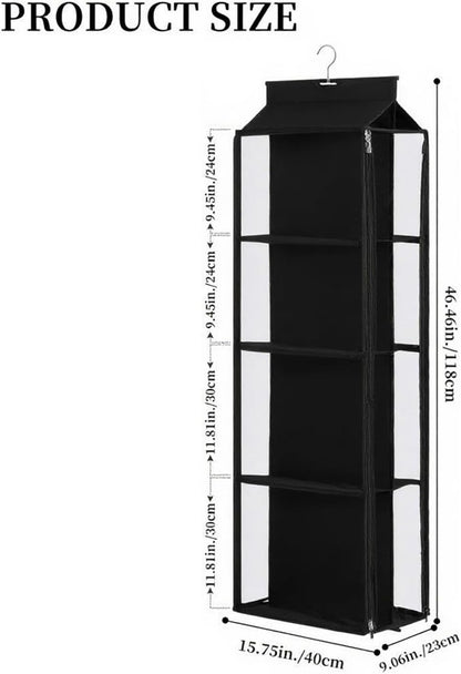 8 Grids in 1 Pack Hanging Purse Handbag Organizer with Double Zippers, Visible Purse Organizer for Closet, Fully Enclosed Purse Storage Holder-Black