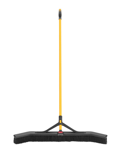 Rubbermaid Commercial Products Maximizer 36" Push to Center Push Broom Polypropylene Fill Black Angled Sides Medium Bristles for Indoor/Outdoor Multi-Surface Use