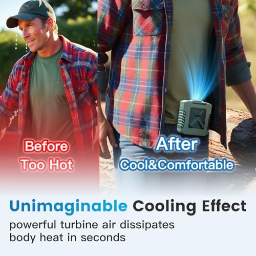 Waist Fan - 3-Speed Clip-On Fan, 16000RPM, 10000mAh Rechargeable Battery, LED SOS Light - Portable Cooling for Outdoor & Work