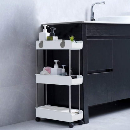 Melody House 3-Tier Slim Mobile Shelving Unit on Wheels, Slide Out Rolling Bathroom Storage Organizer, Utility Carts Shelf Rack for Kitchen Bathroom Laundry Room Narrow Places, Navy Blue