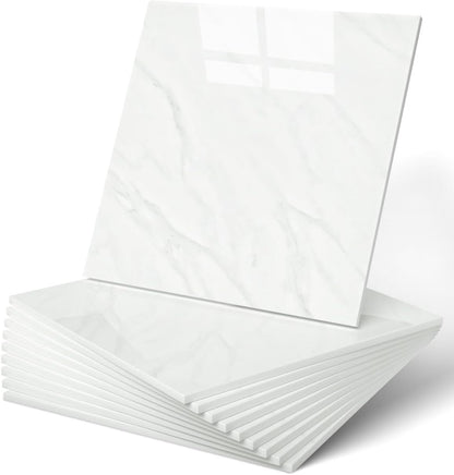 WADILE 10pcs Peel and Stick Shower Waterproof Marble Tiles Wall Panels, 11.8"x11.8" Self-Adhesive Backsplash, for Home Bathroom, Kitchen, Living Room White (Not Real Tile)