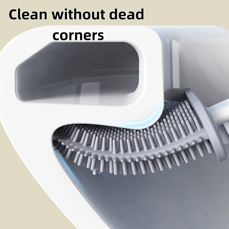 Silicone Toilet Brush with Wall-Mounted Holder - No Dead Corners, Quick-Drying, Drill-Free Bathroom Cleaner (White Square)
