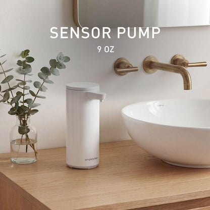simplehuman Liquid Sensor Pump with Caddy, 9 oz Automatic Soap Dispenser for Kitchen and Bathroom, Touchless Motion Sensor, Variable Dispense, Rechargeable, High-Grade White Steel