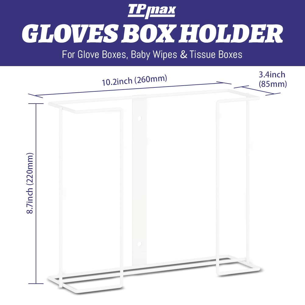 TPmax L Size Gloves Box Holder Glovesbox Wire Rack Dispenser for Gloves,Tissues Paper Towels Organizer - Mounting Accessories Included - Holds 1 Box - Perfect for Lab, Food Service and Home