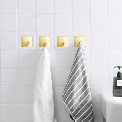 FOTYRIG Heavy Duty Adhesive Towel Hooks Stick on Towel Hanger Wall Holder Waterproof Stainless Steel Sticky Hooks for Hanging Bathroom Kitchen Home-4 Packs