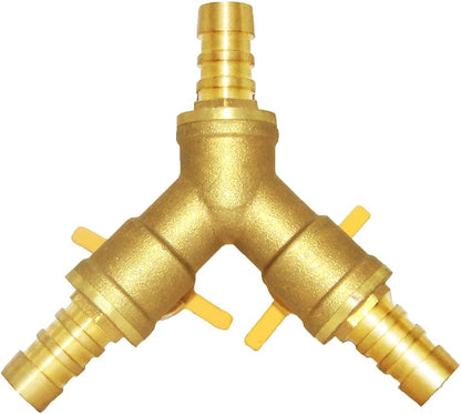 Joywayus 3/8" ID Hose Barb, Y Shaped Type 3 Way Brass Shut Off Ball Valve Fitting Large Flow Upgraded Version