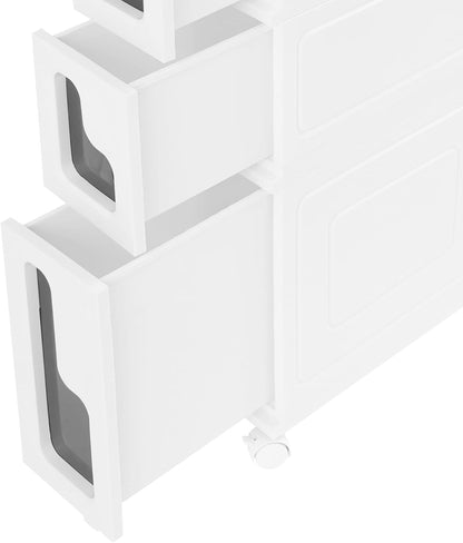 2 Tier Slim Bathroom Storage Cabinet with Movable WheelsSmall Bathroom Storage Cabinet Narrow Bathroom Storage Cabinet for Small Space, Bathroom, Kitchen, Laundry, White (15.7×6.3×22in)