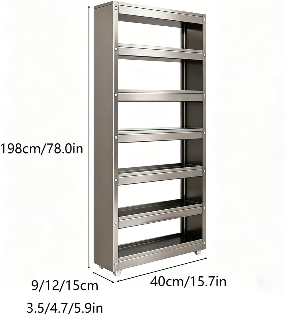 Slim Storage Cart with Multi-Width Options, Carbon Steel Rolling Utility Cart, Narrow Gap Organizer for Kitchen Next to Fridge, Bathroom, Laundry Room(Gray 6-Tier 5.9" W x 66.9" H) - Colors B