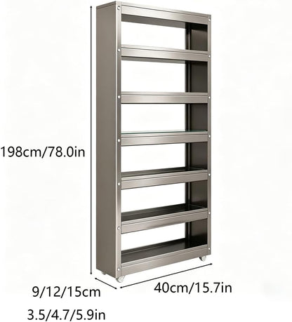 Slim Storage Cart with Multi-Width Options, Carbon Steel Rolling Utility Cart, Narrow Gap Organizer for Kitchen Next to Fridge, Bathroom, Laundry Room(Gray 6-Tier 5.9" W x 66.9" H) - Colors B