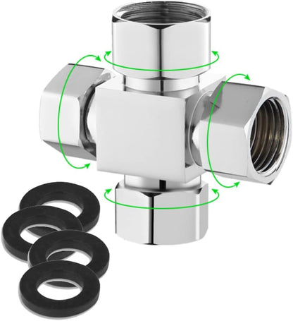 Water Diverter Fitting Adapter, Add-A-Tee G1/2" Hose Connector Adapter for Angle Valve adapter, Shower arms, Toliet Bidet Sprayer, Hose Pipe Fittings (3 Way T2)