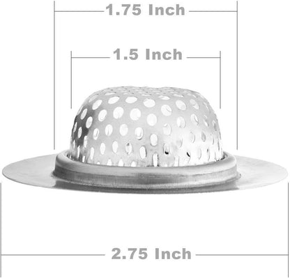 2 Pack - 2.75" Top / 1.5" Basket, Stainless Steel Slop, Utility, Kitchen and Bathroom Sink Strainer. 1/8" Holes