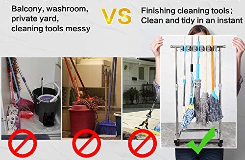 Broom And Mop Holder Put Wet Mops Movable Floor-Mounted Mop Rack Floor Standing Cleaning Tool Cart Storage For Garden Garage Schools, Hospitals, Factories, Hotels,Property Companies (12racks)